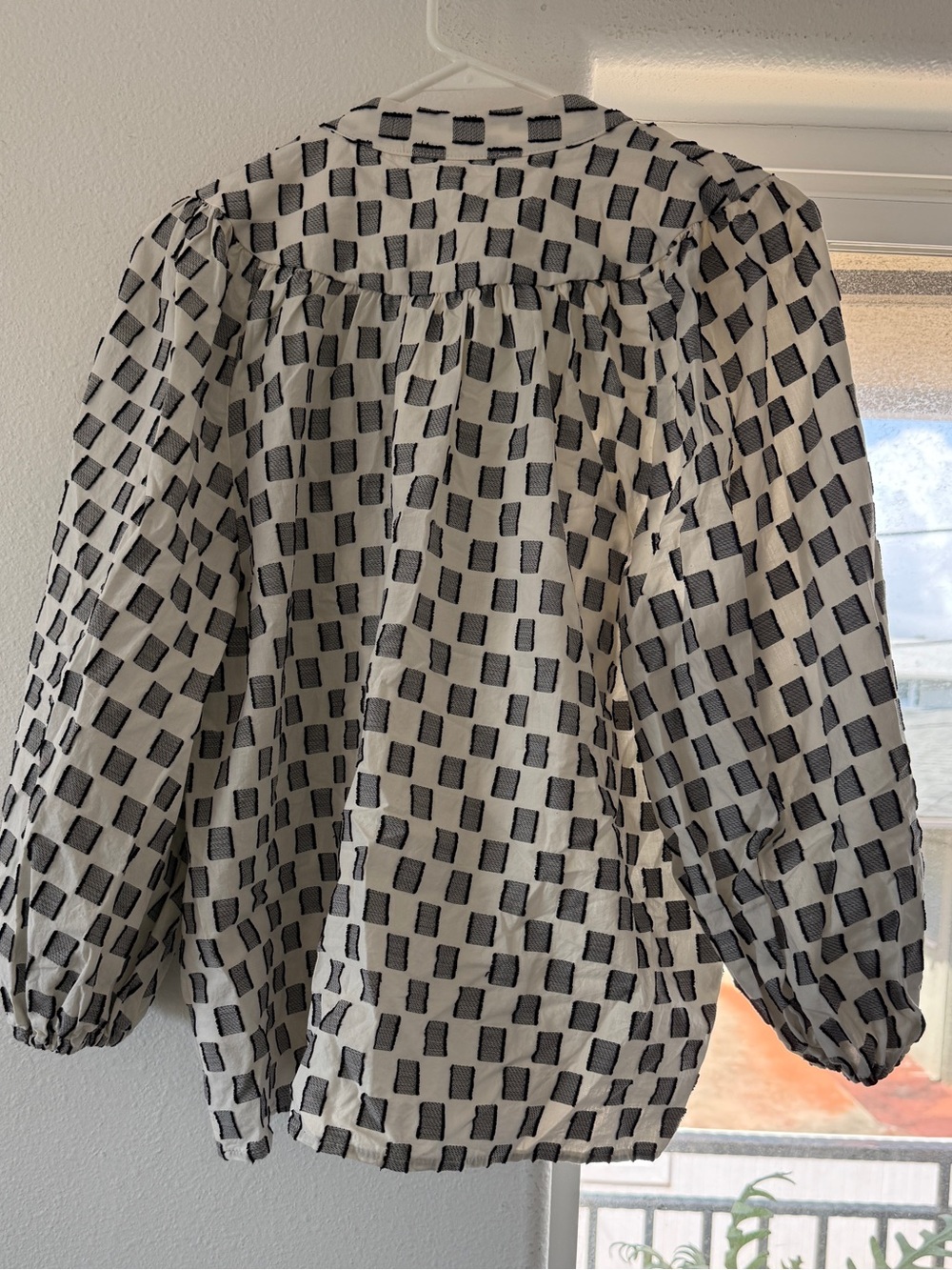 Corey Lynn Calter Black & White Checked Peasant Blouse - Picture 2 of 4